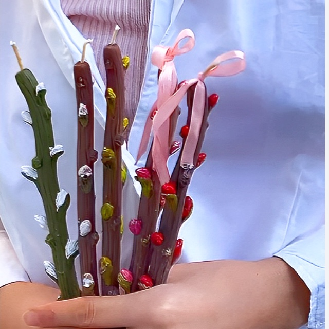 شمع قلمی مدل شاخه بهاری بسته دو عددی